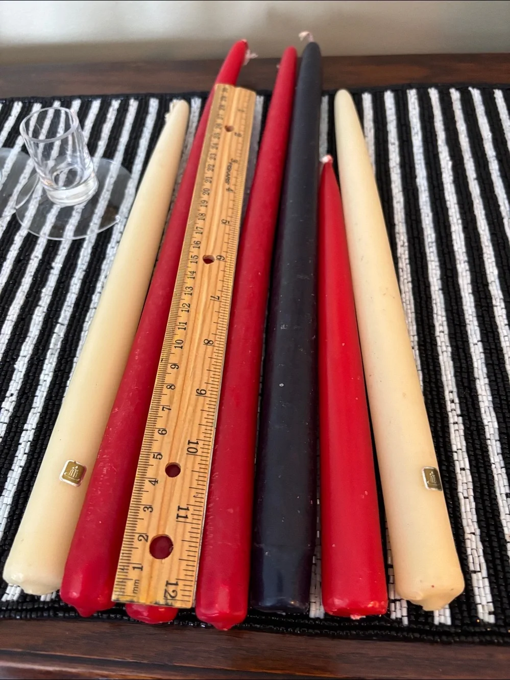 Bundle of vintage taper candles and Small glass holders